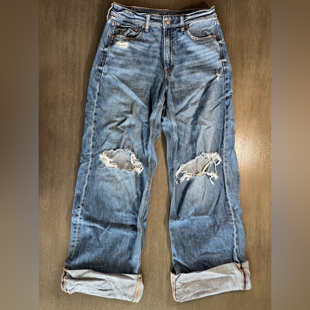 American Eagle Outfitters Distressed Light Blue Wide Leg Jeans